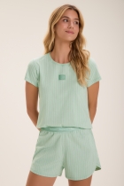 PIJAMA FEMININO CURTO COM LISTRAS VERDE FAMÍLIA - COR COM AMOR