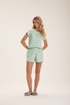 PIJAMA FEMININO CURTO COM LISTRAS VERDE FAMÍLIA - COR COM AMOR