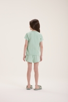PIJAMA FEMININO INFANTIL CURTO VERDE CLARO COM LISTRAS FAMÍLIA - COR COM AMOR