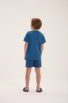 PIJAMA MASCULINO INFANTIL CURTO COM BERMUDA XADREZ AZUL MARINHO - COR COM AMOR