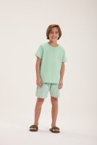 PIJAMA MASCULINO INFANTIL CURTO VERDE CLARO COM LISTRAS FAMÍLIA - COR COM AMOR