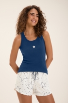  PIJAMA FEMININO COM SHORT E REGATA CANELADA ESTRELAS - COR COM AMOR