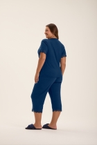 PIJAMA FEMININO MANGA CURTA E CALÇA CAPRI AZUL MARINHO PLUS SIZE - COR COM AMOR