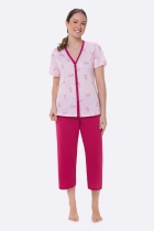 PIJAMA FEMININO DE MANGA COM BOTÕES E CALÇA CAPRI ROSA - BOCEJINHO