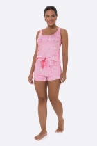 PIJAMA FEMININO CURTO COM REGATA ROSA VIAGEM - BOCEJINHO