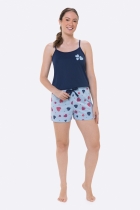 PIJAMA FEMININO CURTO COM ALÇA CORAÇÕES AZUL MARINHO PLUS SIZE - BOCEJINHO