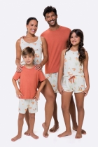 PIJAMA MASCULINO CURTO COM MANGA TERRACOTA CAPIVARA FAMÍLIA - BOCEJINHO