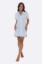 CAMISOLA MANGA CURTA COM BOTÕES LISTRADA PLUS SIZE - BOCEJINHO