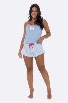 PIJAMA FEMININO CURTO COM ALÇA LISTRADO AZUL - BOCEJINHO