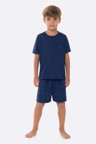 PIJAMA MASCULINO INFANTIL COM BERMUDA XADREZ AZUL MARINHO FAMÍLIA - BOCEJINHO
