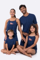 PIJAMA MASCULINO INFANTIL COM BERMUDA XADREZ AZUL MARINHO FAMÍLIA - BOCEJINHO