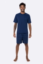 PIJAMA MASCULINO COM BERMUDA XADREZ AZUL MARINHO FAMÍLIA - BOCEJINHO