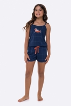 PIJAMA FEMININO INFANTIL COM ALÇA XADREZ AZUL MARINHO FAMÍLIA - BOCEJINHO