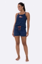 PIJAMA FEMININO CURTO COM ALÇA XADREZ AZUL MARINHO FAMÍLIA - BOCEJINHO