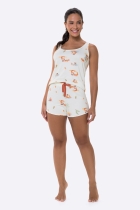 PIJAMA FEMININO CURTO COM REGATA CAPIVARA FAMÍLIA - BOCEJINHO