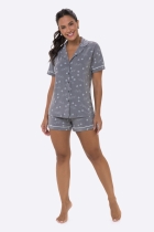 PIJAMA FEMININO CURTO COM BOTÕES CHUMBO GATO PLUS SIZE - BOCEJINHO