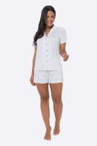PIJAMA FEMININO CURTO COM BOTÕES LISTRADO COM ESTRELAS - BOCEJINHO