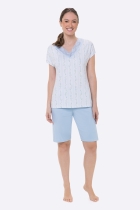 PIJAMA FEMININO COM MANGA E BERMUDA AZUL FLORAL PLUS SIZE - BOCEJINHO