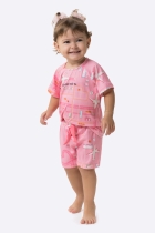 PIJAMA FEMININO BABY CURTO COM MANGA ROSA AVIÕES - BOCEJINHO