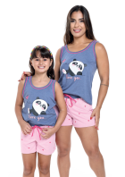 PIJAMA FEMININO CURTO COM REGATA MARINHO MESCLADO PANDA - CONTEPORANEA