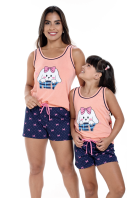 PIJAMA FEMININO CURTO COM REGATA SALMÃO COELHO - CONTEPORANEA