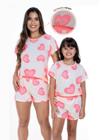 PIJAMA FEMININO JUVENIL CURTO COM MANGAS CORAÇÃO NEON - CONTEMPORÂNEA