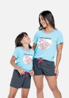 PIJAMA FEMININO INFANTIL COM MANGA AZUL URSOS FAMÍLIA - CONTEMPORÂNEA