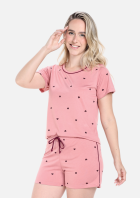 PIJAMA FEMININO CURTO COM MANGA ROSE CORAÇÃO PLUS SIZE - CONTEMPORÂNEA
