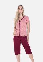 PIJAMA FEMININO COM BOTÕES E BERMUDA ROSÉ - CONTEMPORÂNEA