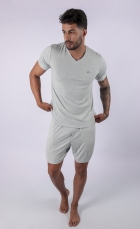 PIJAMA MASCULINO CURTO VERDE CLARO LISTRAS - YUME