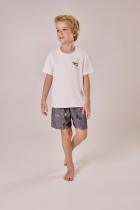 PIJAMA MASCULINO JUVENIL COM MANGA BRANCO E CINZA TIGOR - COR COM AMOR