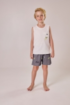 PIJAMA MASCULINO JUVENIL COM REGATA BRANCO E CINZA TIGOR - COR COM AMOR