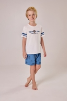 PIJAMA MASCULINO JUVENIL COM MANGA BRANCO E AZUL TIGOR - COR COM AMOR