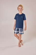 PIJAMA MASCULINO JUVENIL CURTO AZUL XADREZ TIGOR - COR COM AMOR