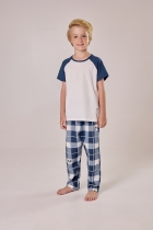 PIJAMA MASCULINO INFANTIL COM CALÇA XADREZ AZUL TIGOR - COR COM AMOR