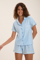 PIJAMA FEMININO CURTO COM BOTÕES AZUL XADREZ - COR COM AMOR