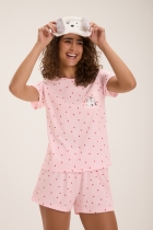 PIJAMA FEMININO CURTO COM MANGA ROSA CORAÇÃO - COR COM AMOR