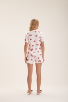 PIJAMA FEMININO CURTO COM MANGA BRANCO DOG CORAÇÃO - COR COM AMOR