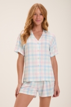 PIJAMA FEMININO CURTO COM BOTÕES XADREZ - COR COM AMOR