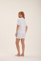 PIJAMA FEMININO CURTO COM BOTÕES XADREZ - COR COM AMOR