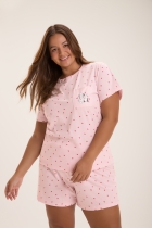 PIJAMA FEMININO CURTO COM MANGA ROSA CORAÇÃO PLUS SIZE - COR COM AMOR