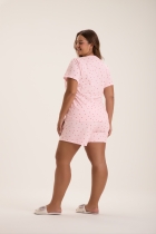 PIJAMA FEMININO CURTO COM MANGA ROSA CORAÇÃO PLUS SIZE - COR COM AMOR