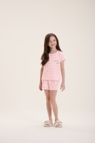 PIJAMA FEMININO JUVENIL CURTO COM MANGA ROSA CORAÇÃO - COR COM AMOR