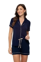 PIJAMA FEMININO CURTO COM BOTÕES AZUL MARINHO - UNIVERSO TOQUE