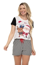 PIJAMA FEMININO CURTO COM SHORT XADREZ NATAL FAMÍLIA - UNIVERSO TOQUE