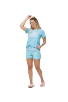PIJAMA FEMININO CURTO COM MANGA AZUL CLARO - UNIVERSO TOQUE