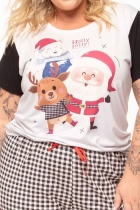PIJAMA FEMININO PLUS SIZE COM SHORT XADREZ NATAL FAMÍLIA - UNIVERSO TOQUE