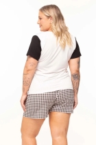 PIJAMA FEMININO PLUS SIZE COM SHORT XADREZ NATAL FAMÍLIA - UNIVERSO TOQUE