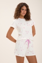 PIJAMA FEMININO CURTO COM MANGA SORVETE ROSA - COR COM AMOR
