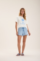 PIJAMA FEMININO CURTO COM MANGA COQUEIRO AZUL FAMÍLIA - COR COM AMOR